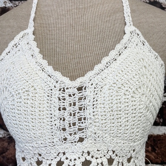 Du Jour Crop Top Boho Crochet Wrap Halter Lace Cream Size One Size - Picture 7 of 17